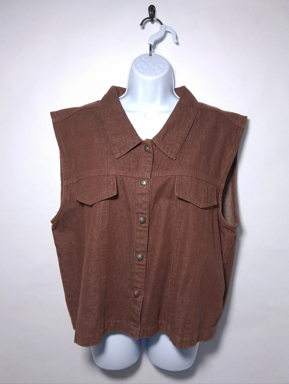 Sleeveless Button-Front Brown Shirt Vest Size 2 XL - Picture 4 of 8